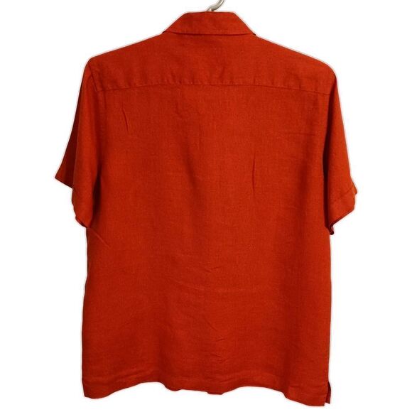 Club Room Luxury Mens Linen Shirt XL Short Sleeve Button Front Orange Tropical - Picture 6 of 16